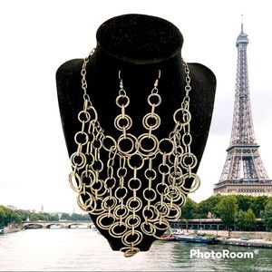 Stunning Gun Metal Color Statement Necklace Set